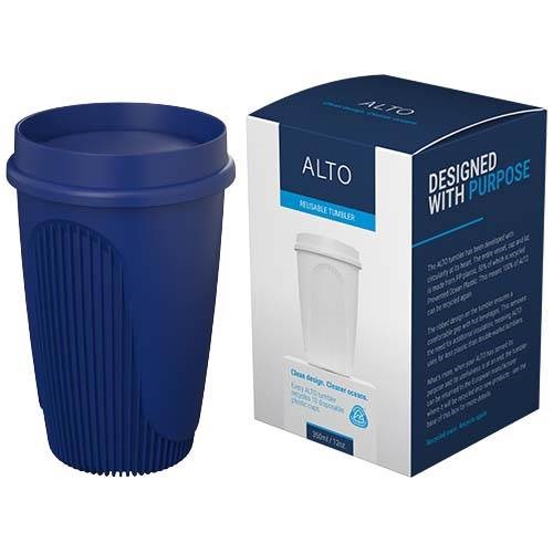Obrázky: Hrnček 350ml s 360 ° viečkom, rec.plast, modrá, Obrázok 4