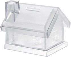 Zobrazit detaily pro Plastová pokladnička - priesvitný domček, biela Obrázky: Plastová pokladnička - priesvitný domček, biela