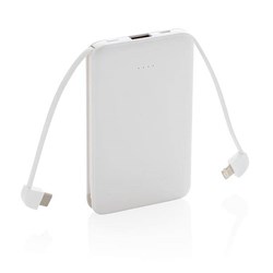 Zobrazit detaily pro Biela powerbanka 5 000 mAh s integrovaným káblom Obrázky: Biela powerbanka 5 000 mAh s integrovaným káblom