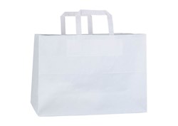 Zobrazit detaily pro Papierová taška-menu box-31,5x21,5x24,5,plochá rukoväť, biela Obrázky: Papierová taška-menu box-31,5x21,5x24,5,plochá rukoväť, biela