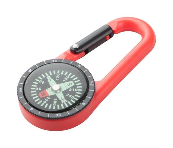 Obrázky: Plastová karabína s kompasom, červená