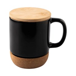 Zobrazit detaily pro Čierny keramický hrnček 400 ml, bambus korok Obrázky: Čierny keramický hrnček 400 ml, bambus korok