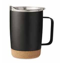 Zobrazit detaily pro Čierny nerezový hrnček 300 ml, korkový podstavec Obrázky: Čierny nerezový hrnček 300 ml, korkový podstavec