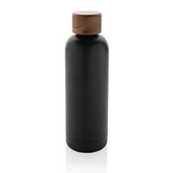 Obrázky: Čierna termofľaša Wood 0,5 l,recykl.nerez oceľ