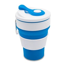 Zobrazit detaily pro Skladací silikónový hrnček 350 ml, modro/biely Obrázky: Skladací silikónový hrnček 350 ml, modro/biely